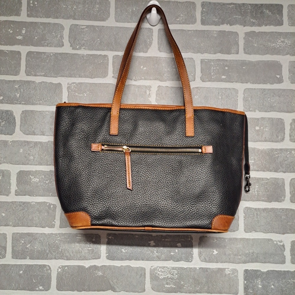 Dooney & Bourke Womens Leather Black and Tan Classic Pebble Medium Tote Bag‎ - Picture 4 of 8